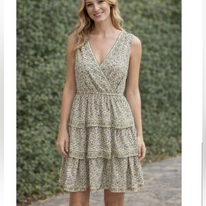 Max Studio dress ruffled tiered faux wrap lined sleeveless large NEW floral